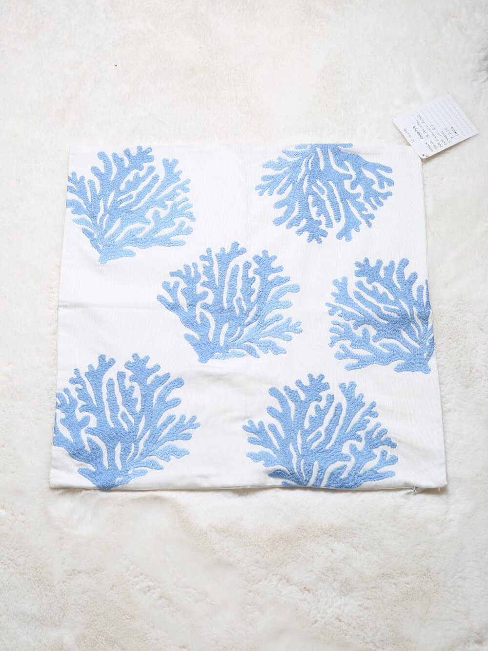 Blue Coral Embroidered Pillow Cover